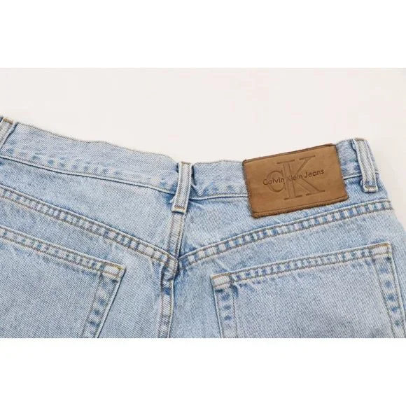 Vintage 90s Calvin Klein Womens 11 Distressed Spell Out Denim Jean Shorts Blue